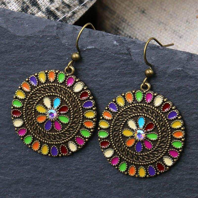 

Ethnic Earrings Women Accessories 2020 Jewelry Polish Folk Vintage Dangle Earrings Round Hot Fashion Brincos Coloful Ear Rings