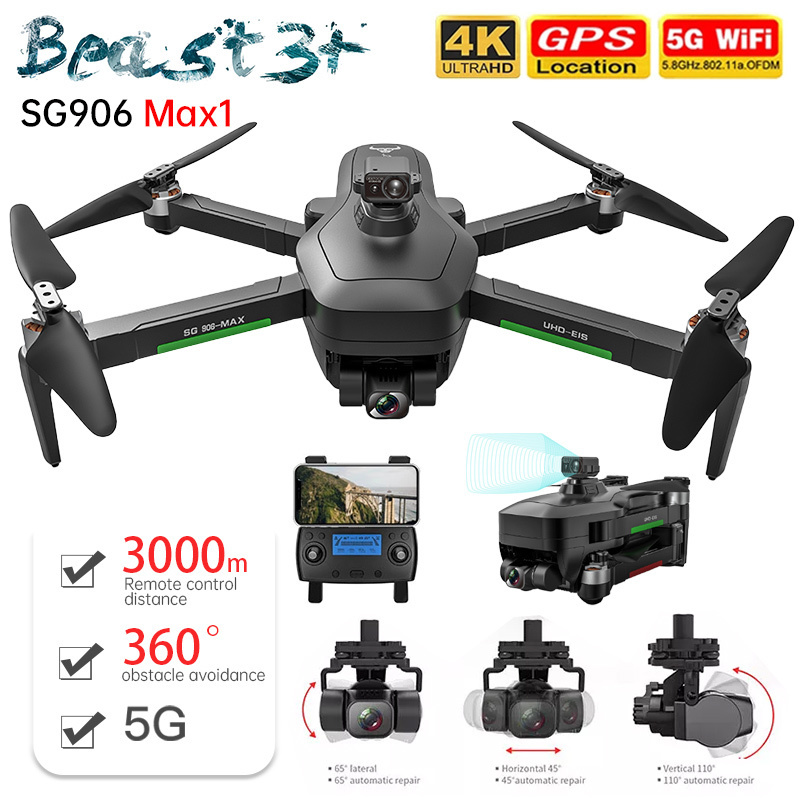

ZLL Camera Drone 4K Profesional SG906 Max1 with 3-Axis Gimbal 5G Wifi GPS Dron 3KM Brushless FPV Foldable Quadcopter SG906 Pro2 220218, 906 pro2 1b bag