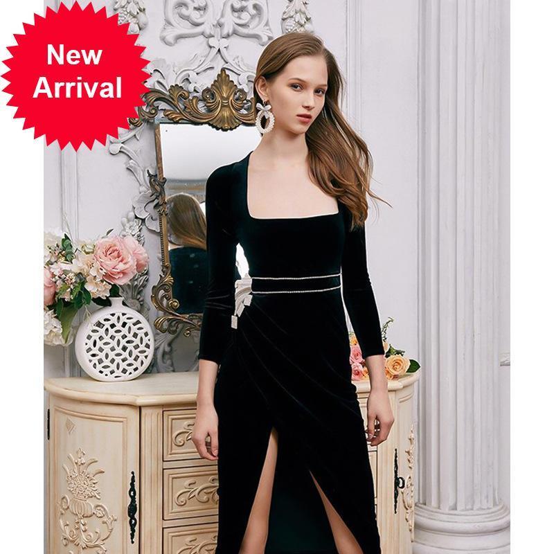 

New New 2021 Female Trend Luxury Square Turtleneck in Black Velvet Thin Elegant Temperament Dressed 8OGM, Blue