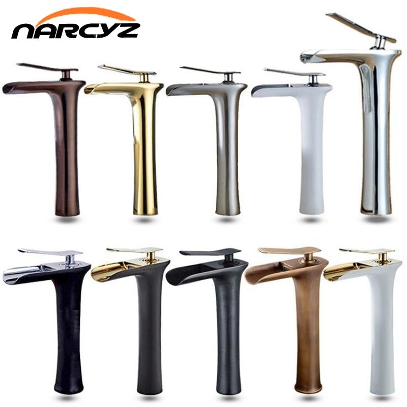 

Basin Faucets Modern White Bathroom Faucet Waterfall faucets Single Hole Cold and Hot Water Tap Basin Faucet Mixer Taps W3026