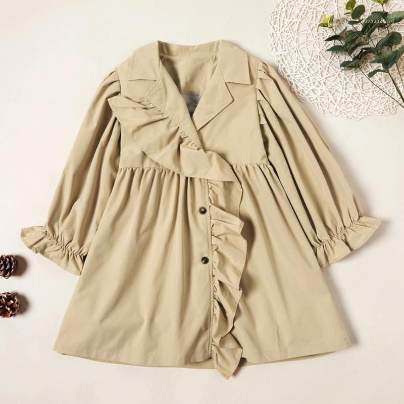 

Stylish Solid Ruffled Button Jacket Overcoat1, Beige