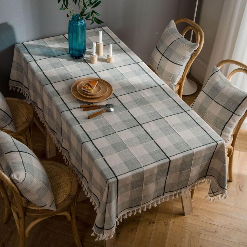 

Plaid With tassel Table Cloth Cotton Linen Tablecloth Dining Coffee table Cover Banquet hotel Kitchen Furniture dust cover cloth, Gray plaid