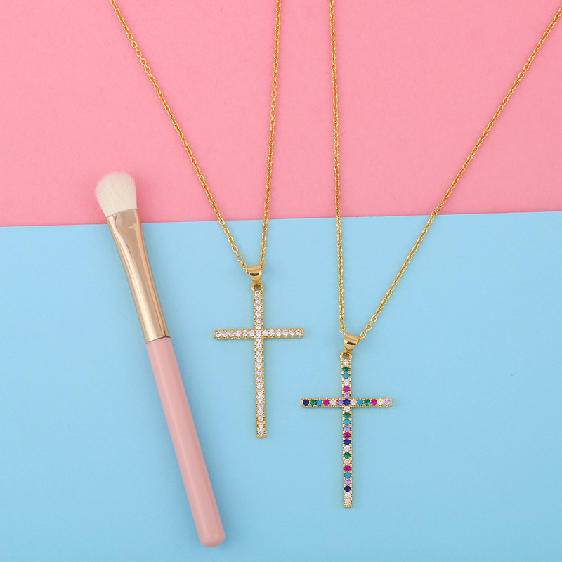 

crystal cross pendant necklace 18k gold zircon Necklaces chains diamond women mens fashion jewelry will and sandy