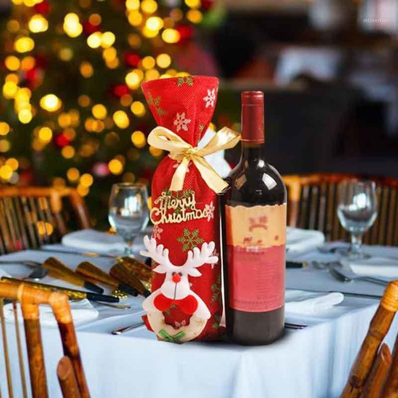 

1Pc Christmas Red Wine Bottle Cover Santa Claus Snowman Elk Bear Pattern Gift Candy Bag Christmas Home Party Decoration1