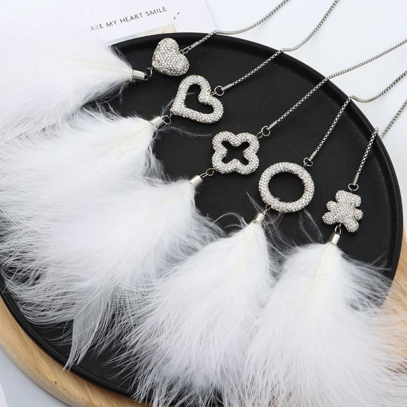 

Interior Decorations Fashion Crystal Diamond Feather Car Rear View Mirror Decor Bling Charms Pendant For Women Hanging Accessories