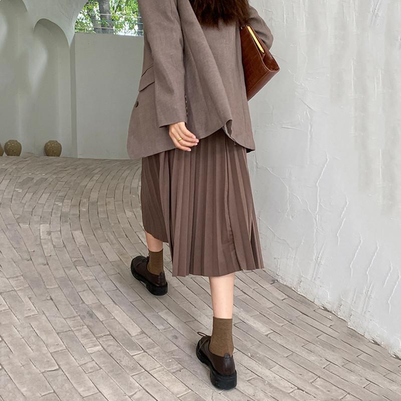 

2020 New Autumn And Winter Fashion Design Sense Ladies Retro High Waist Mid-Length Casual Pleated A-Line Skirt, Black