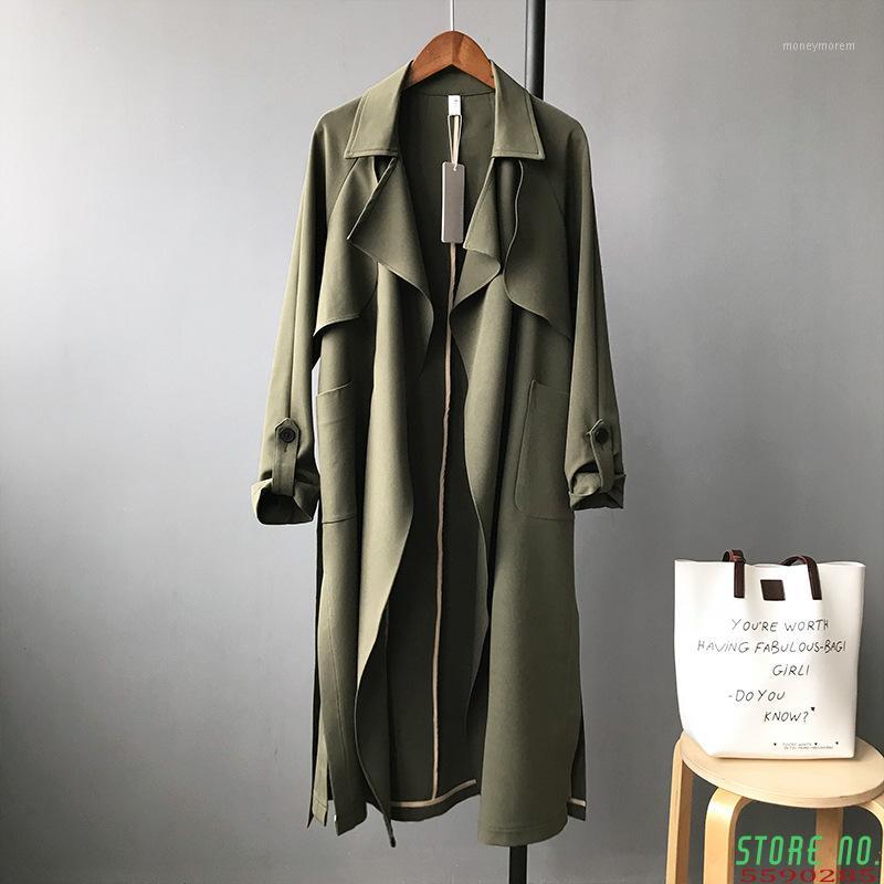 

Windbreaker Women Trench Coat Sashes Waist 2020 Autumn Solid Army Green Long Coat Lady Streetwear Korean Outwear1, Beige