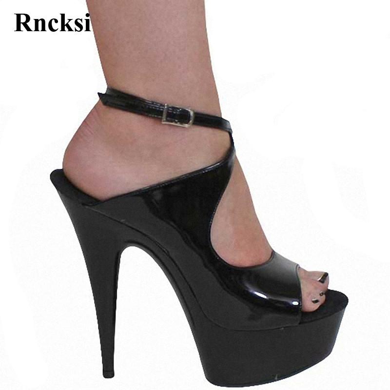 

Rncksi Black Sexy Straps Night Club Pole Dance Women 15cm High Heel Black Platform Night Club Sandals Wedding Party Shoes