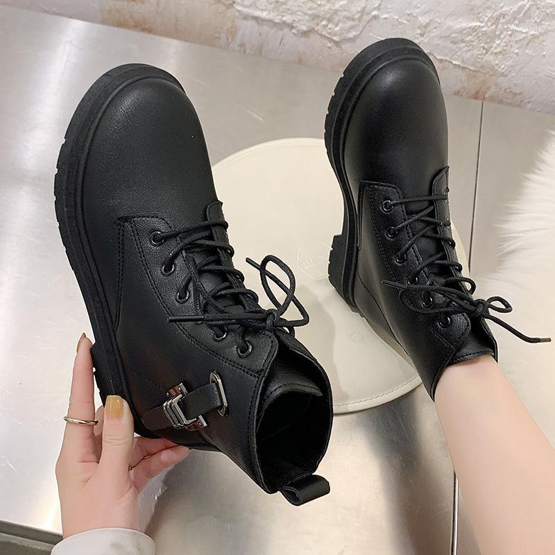 

Women's Boots Autumn Lace Up Shoes Round Toe Luxury Designer Flat Heel Boots-Women Ankle Med Rubber Fashion Rock Ladies 20211