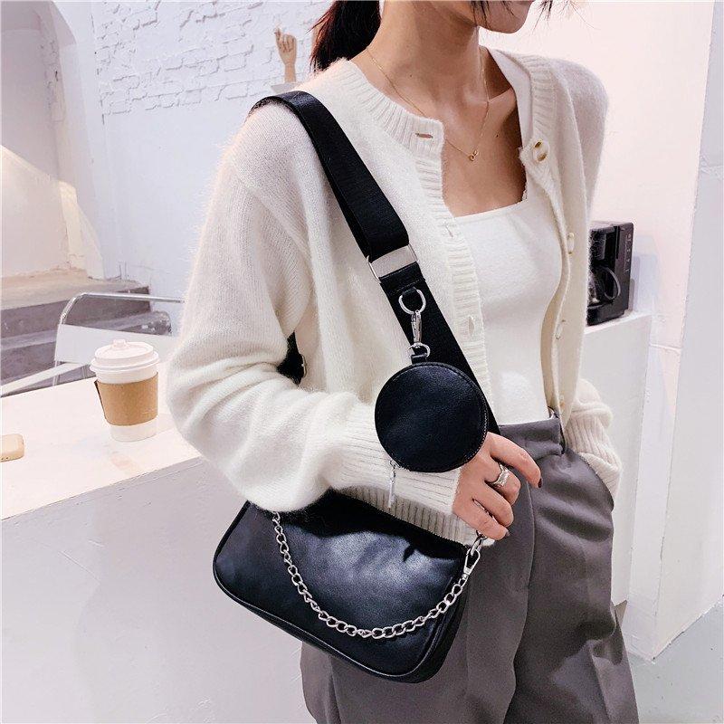 

Women Crossboy Bags 2021 New Leather Shoulder Bag With Coin Purse And Handbag Ladies Bag 2 Pieces Set Messenger Bags Retro Hobo, Coffee