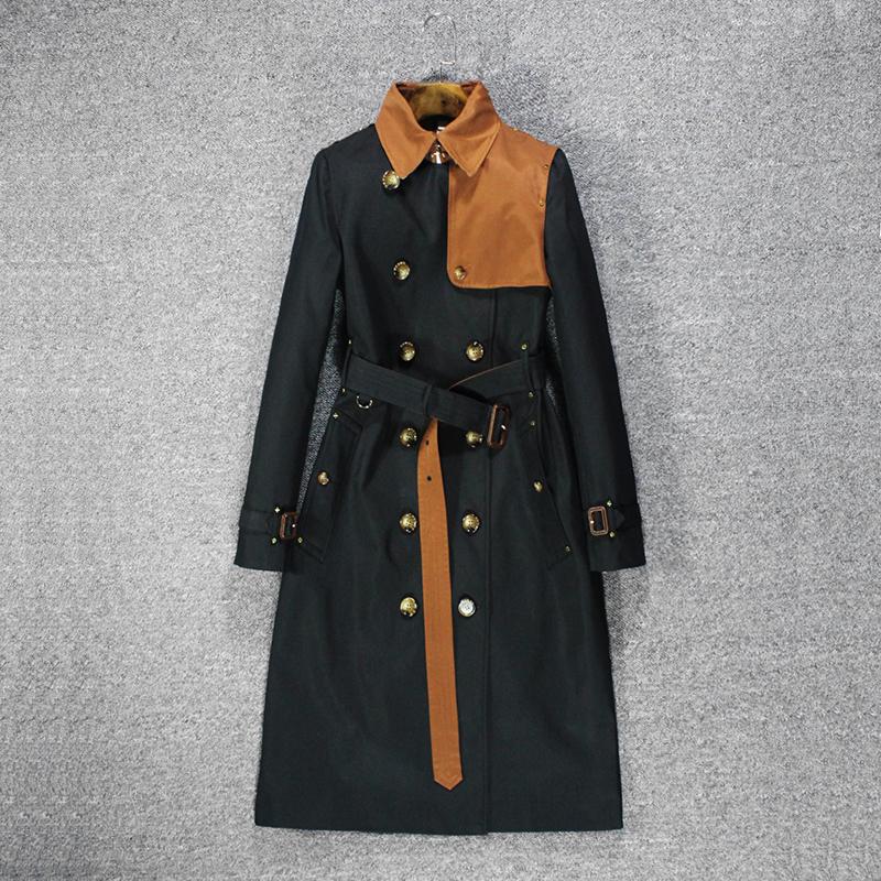 

2020 new trench coat women' long British style slim jacket stitching, Black
