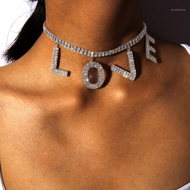 

Wedding Luxury Crystal Letter Choker Necklace for Women Rhinestone Letter LOVE Pendant Necklace Collar Clavicle Chain Jewelry1