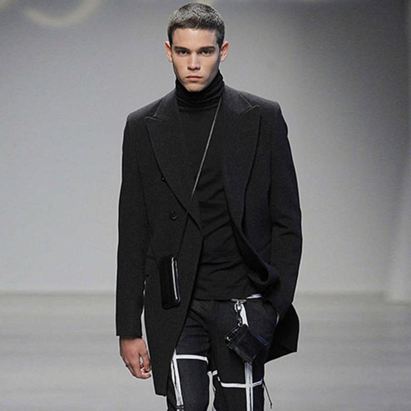 

Men' woolen coat British casual Paris show high-end large size mid-length single-breasted woolen coat, Black