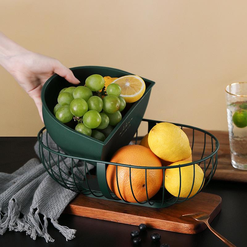 

Family kitchen living room creative leachable basket fruit plate Nordic Light luxury design several iron basket vegetable blue