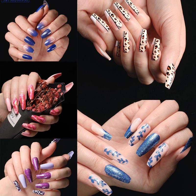 

24Pcs Super Long Ballerina False Nail Khaki Full Cover Dye Matte Frosted Stiletto Coffin Fake Nail Wearable Extension Tips, 5pcs nail tape