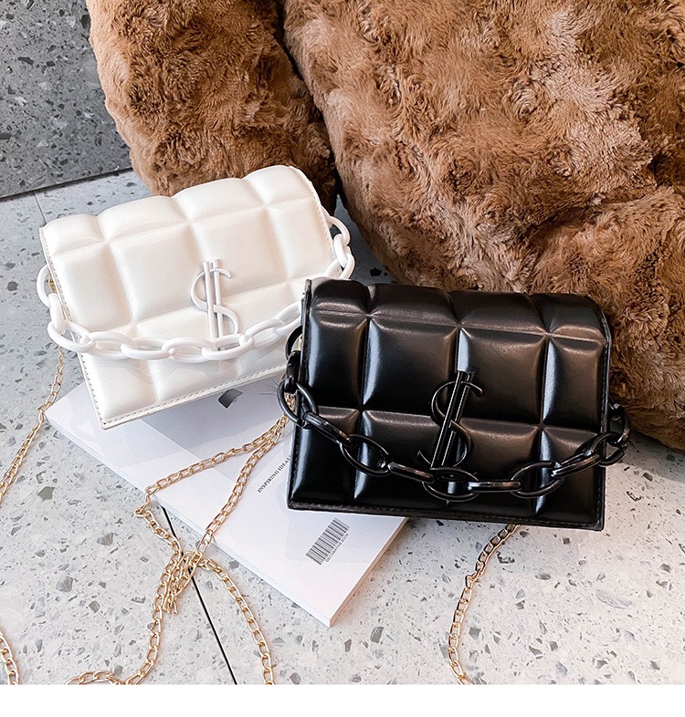 

PB0001 Fashion Messenger Bag Single Shoulder Bag Mini Square Bag Chain Crossbody Bags Handbag Black/White/Purple/Blue 14x18x6cm