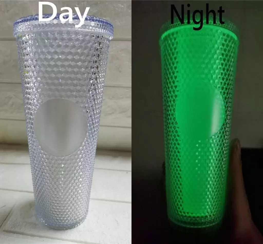 

Luminous 710ml Big PVC Tumblers Personalized Glow In the Night Starbucks 24oz Iridescent Bling Rainbow Unicorn Studded Cold Cup coffee mugO5PLO5PL, As pic