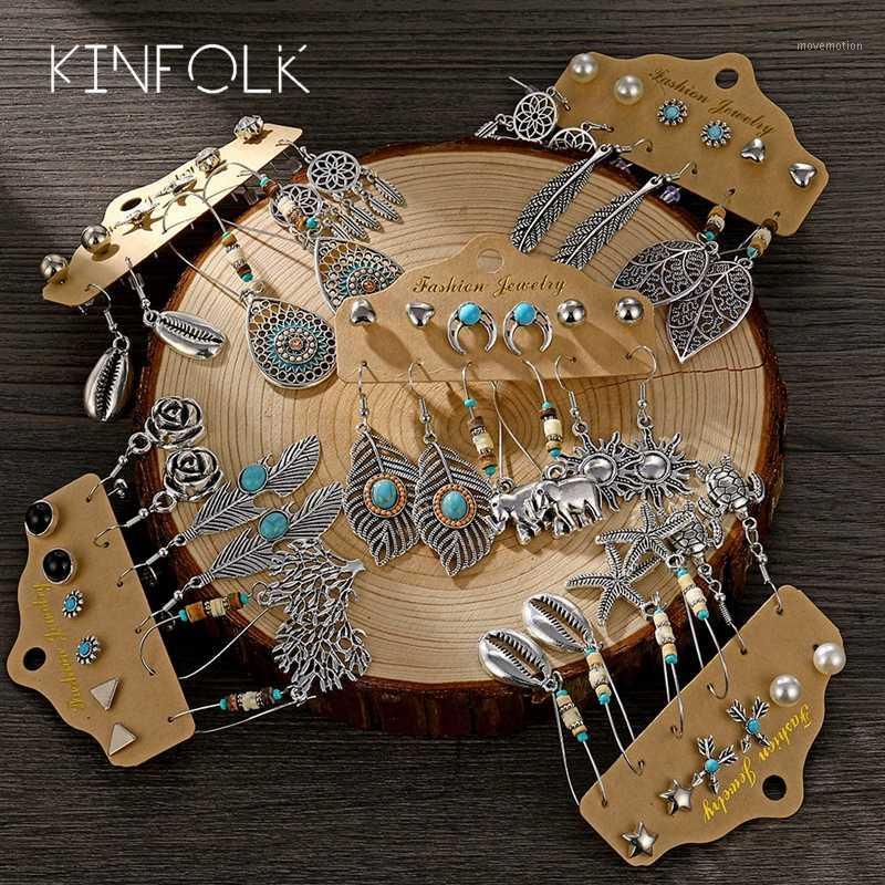 

KINFOLK Bohemian Ethnic Dangle Earrings For Women Boho Geometric Earring Vintage Shell Jewelry 2020 Statement Earings Set1