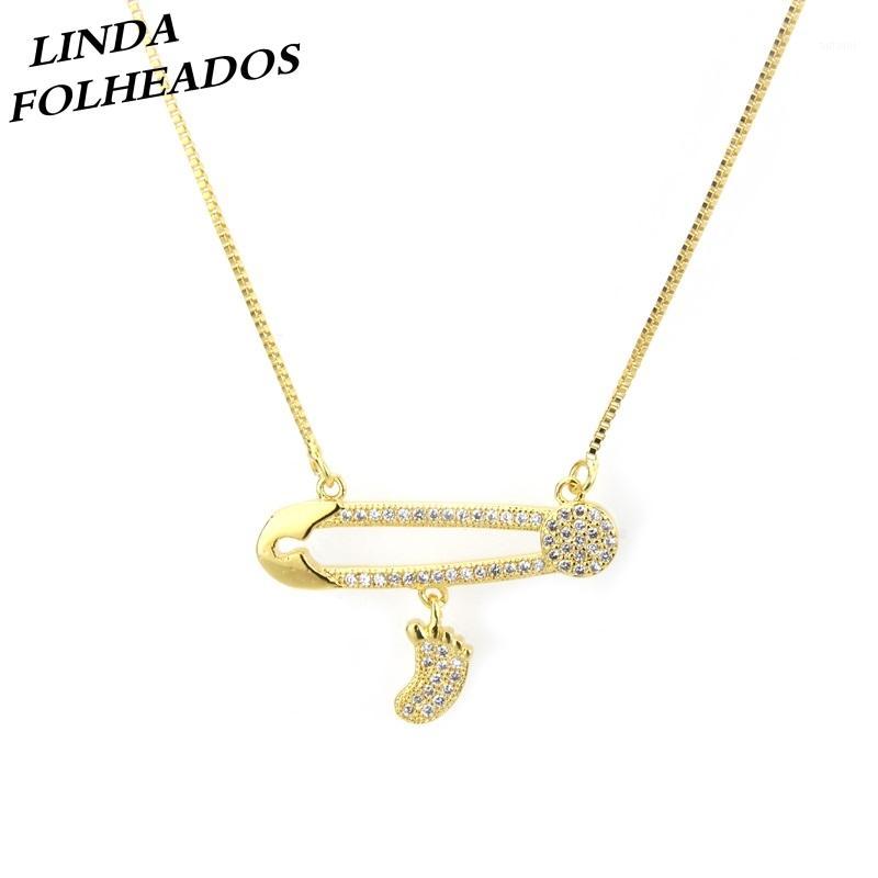 

New Arrival Unique Gold/Silver Color Copper White Cubic Zirconia Clip Feet Pendant Necklace for Women Gift Party Anniversary1