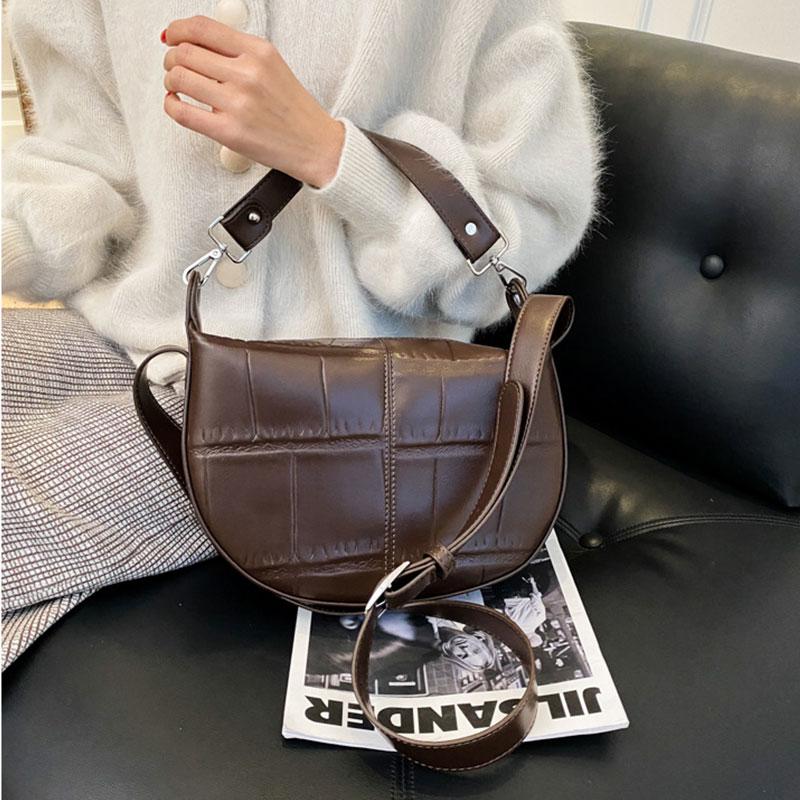 

2021 Women Vintage Stone Bag High Quality PU Leather Small Crossbody Bag Designer Winter Shoulder Fashion Handbags Purses, Black