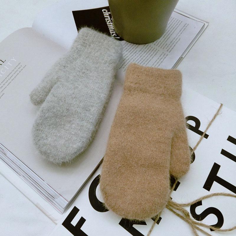 

Double-layer Winter Warm Gloves for Women Fur Knitted Gloves Female Thick Thermal Guantes Ladies DIY Mittens Solid Color