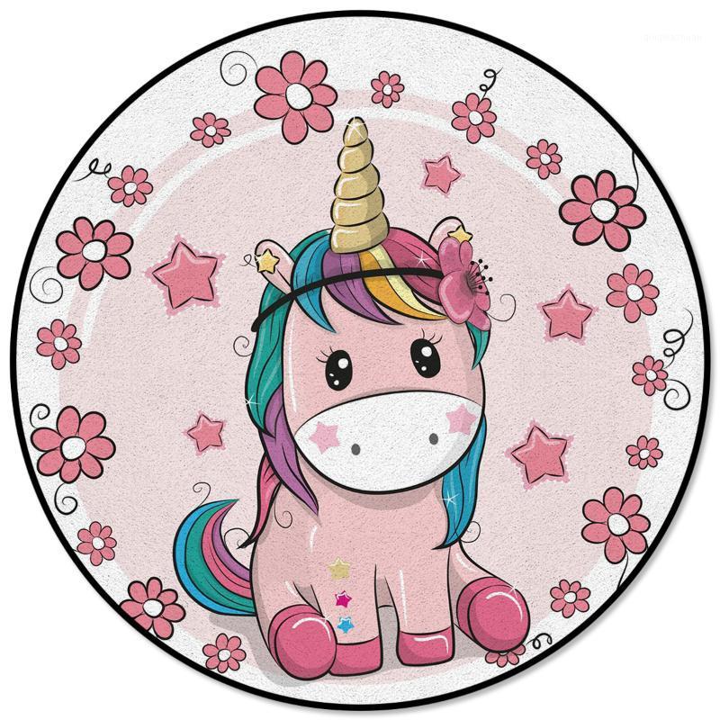 

Unicorns Flowers Cute Pink Pretty Round Carpets Alfombra Living Room Kids Area Carpet Rug Mats For Home Bedroom Decorative1, As pic