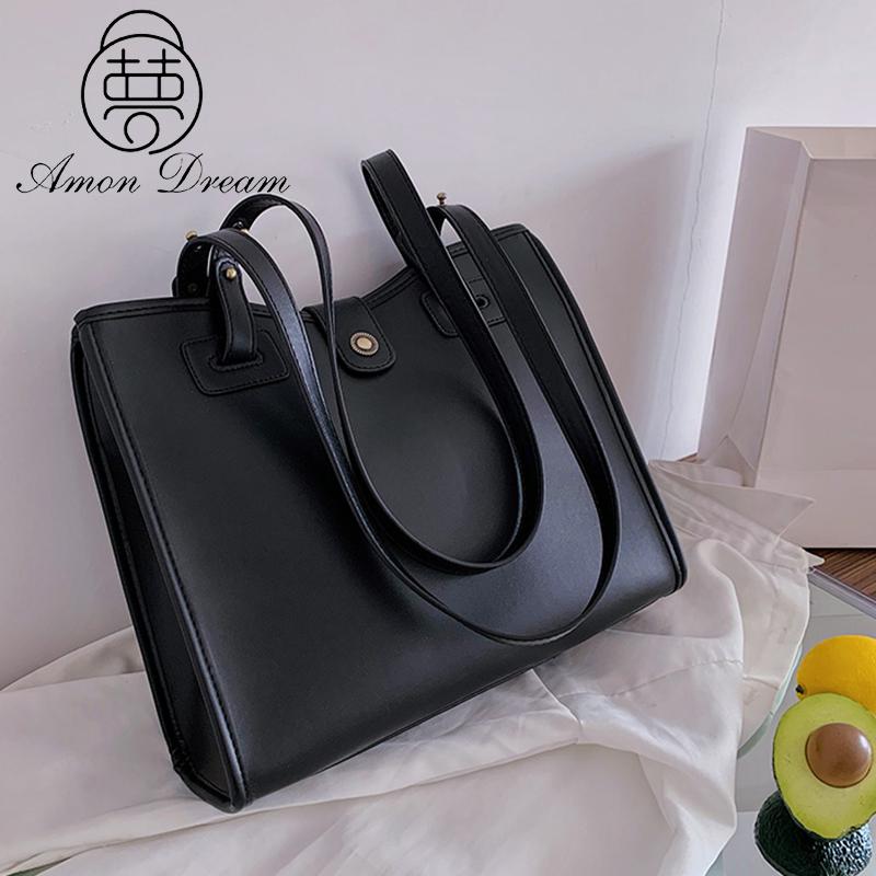 

Hot Large Capacity Casual Tote PU Leather Big Shoulder Bags For Women 2021 Winter Simple Lady Shopper Bag High Quality Handbags, Black