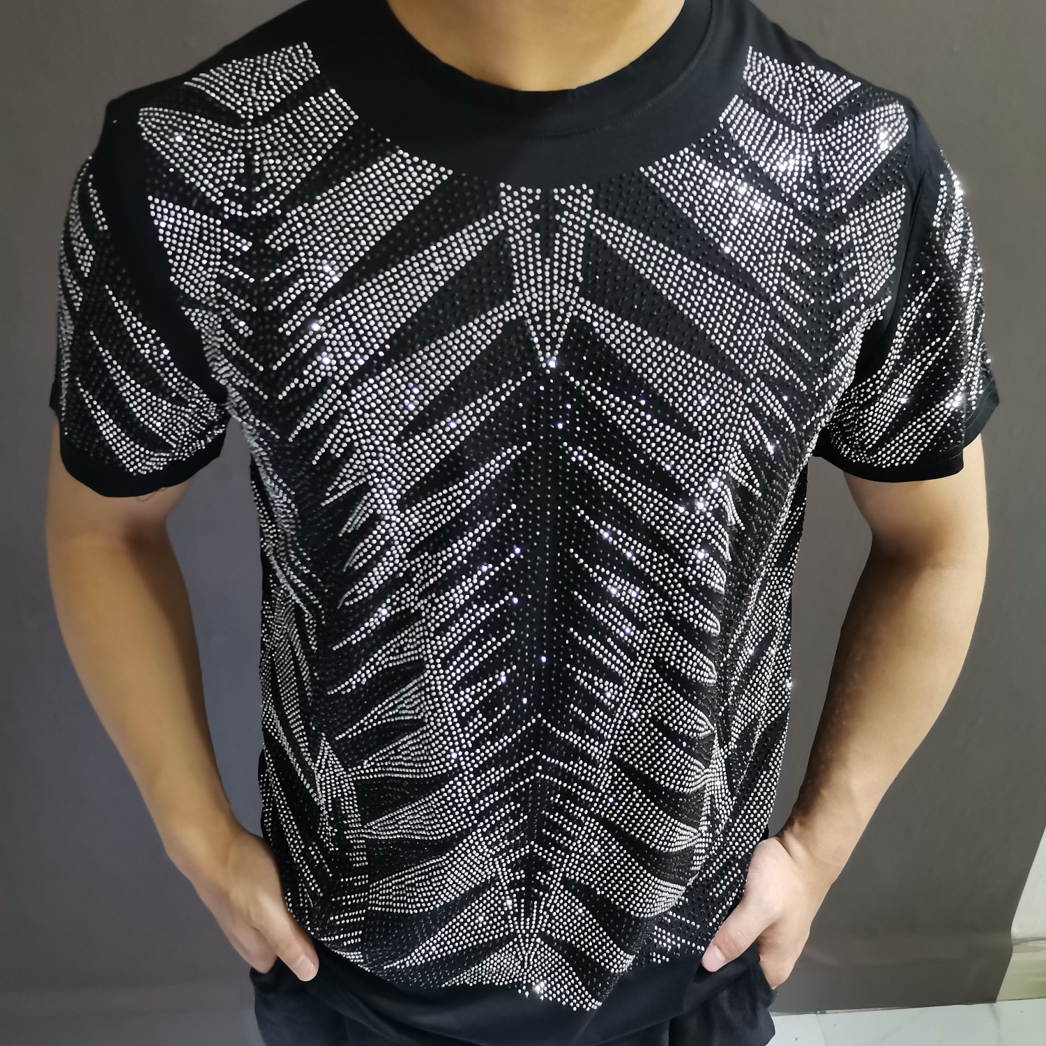 

2020 for Short-sleeve T-shirts Men Trend to High Quality Summer Designer Clothes of Silver Hot Diamond Qunv