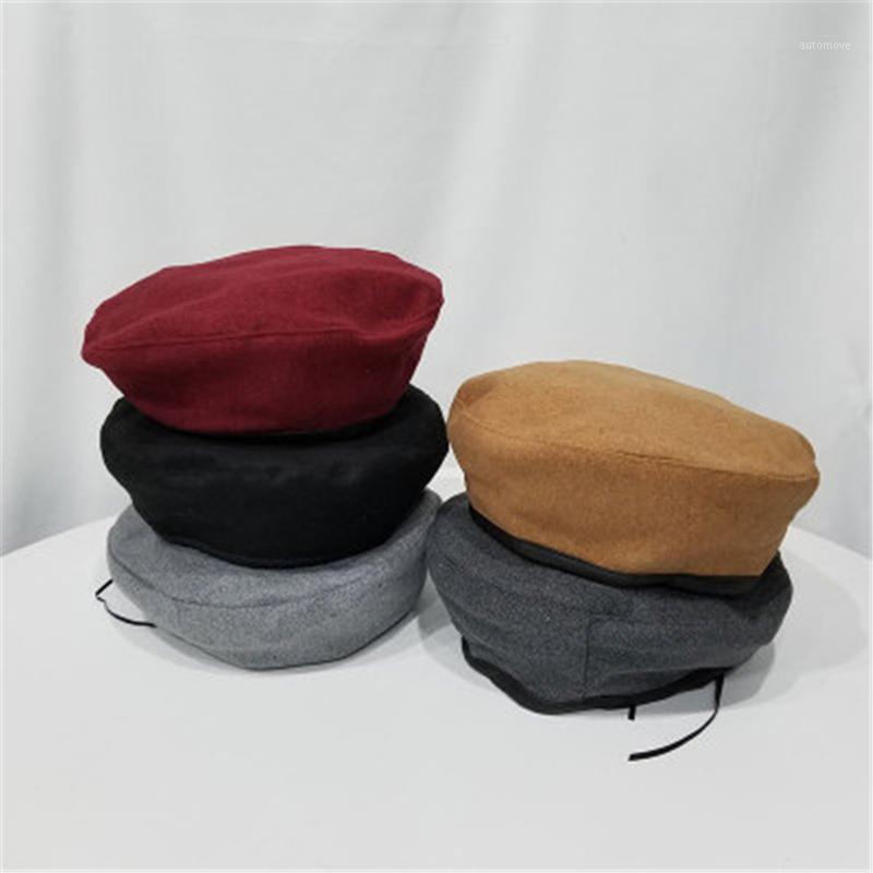 

Korean hat autumn and winter woolen cloth Beret Street trendsetter Fashion Black flat top hat bud pumpkin WS-29361, Ws-2936-5
