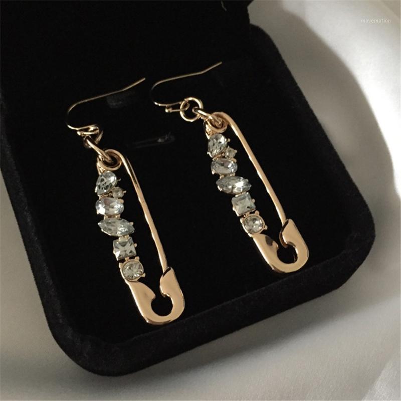 

2020 New Vintage Drop Earrings Gold color Crystal Safety Pin Shape Dangle Earrings Boho Statement Female Jewelry1