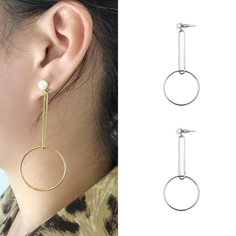 

United States long inlaid pearl earring personality simple atmospheric circular eardrop 2021 ms temperament earrings