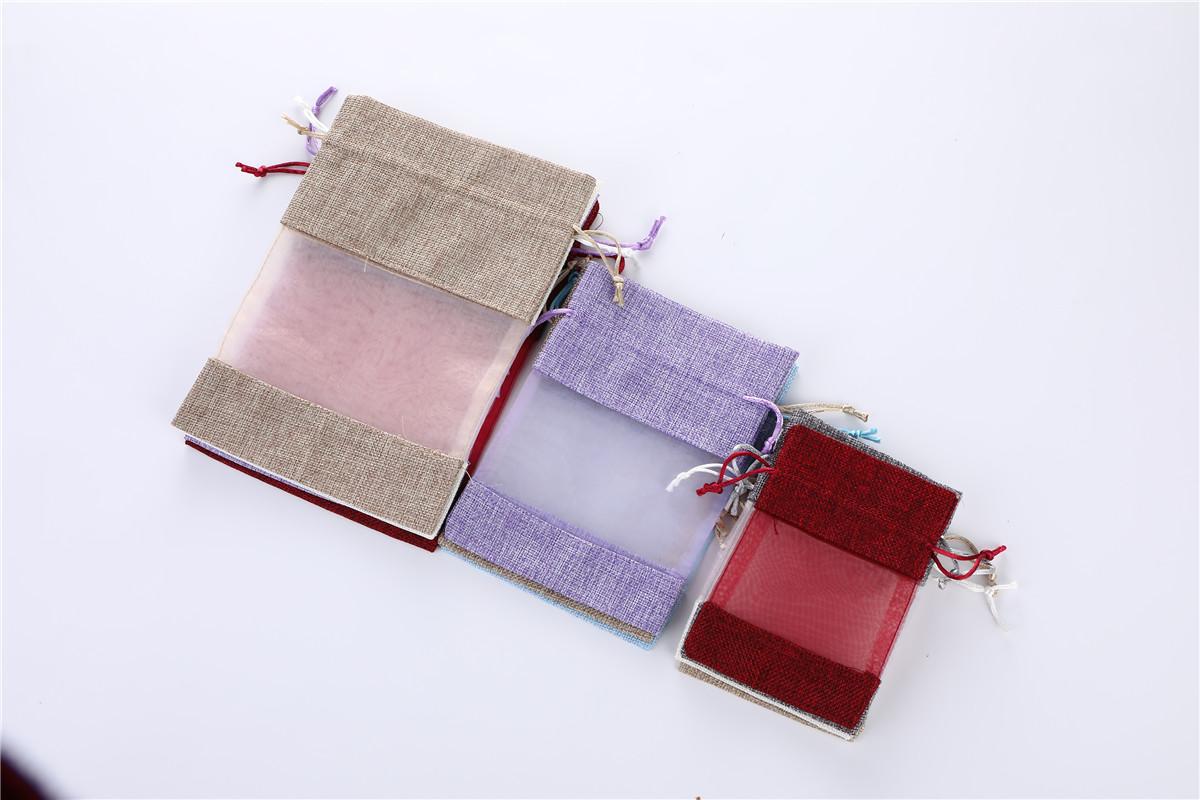 

10pcs Creative and eco-friendly double-sided window imitation sacks small jewelry drawstring bag gift linen bundle pocket