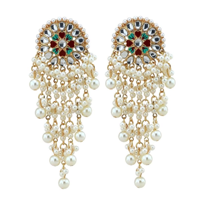 

Women Bollywood Ethnic Bridal Bride Kundan Earrings Pearls Jhumka Jhumki Bahubali Drop Earrings Fashion Jewelry