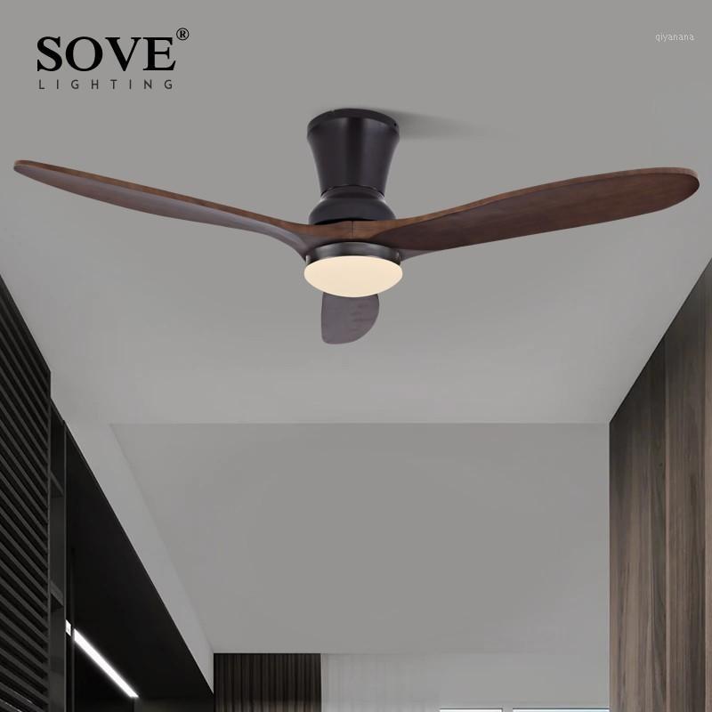 

SOVE Nordic Modern LED Wooden Ceiling Fan Wood Ceiling Light Fans Lamp DC Fans With Lights Without Light 220v Home Fan1