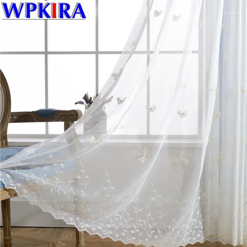 

New Embroidered White Voile Sheer Curtain With Pearl Transparent Floral Tulle For Living Room Bedroom Visillos Cortinas WP224-301, Curtain tulle 02