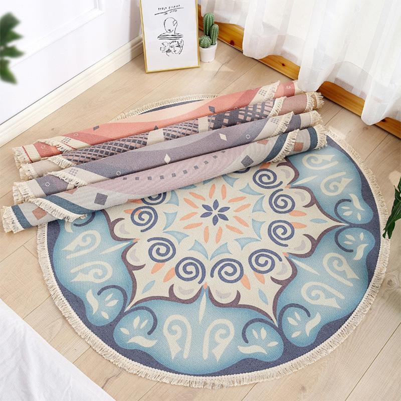 

Boho Round Flower Carpet Ethnic Style Washable Home Living Room Decoration Carpet Coffee Table Non-slip Floor Mat1, 11
