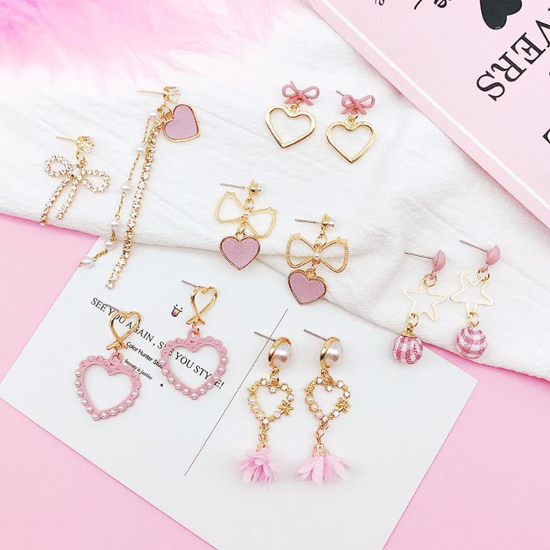 

2020 New Korean Pink Bowknot Dangle Earrings For Women Rhinestone Flower Drop Earings Fashion Jewelry Sweet Gift1