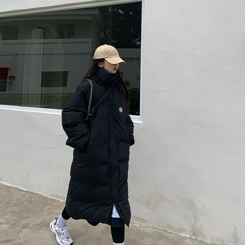 

2021 New Female Oversized Solid Black Hood Zip-up X-long Quilted Jackets Loose Thicken Mean Long Winter Parkas LIP4