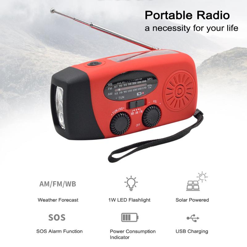 

Portable Radio with AM/FM NOAA Weather Forecast Solar Powered Crank Handheld Radio LED Mobile Power Source Emergency