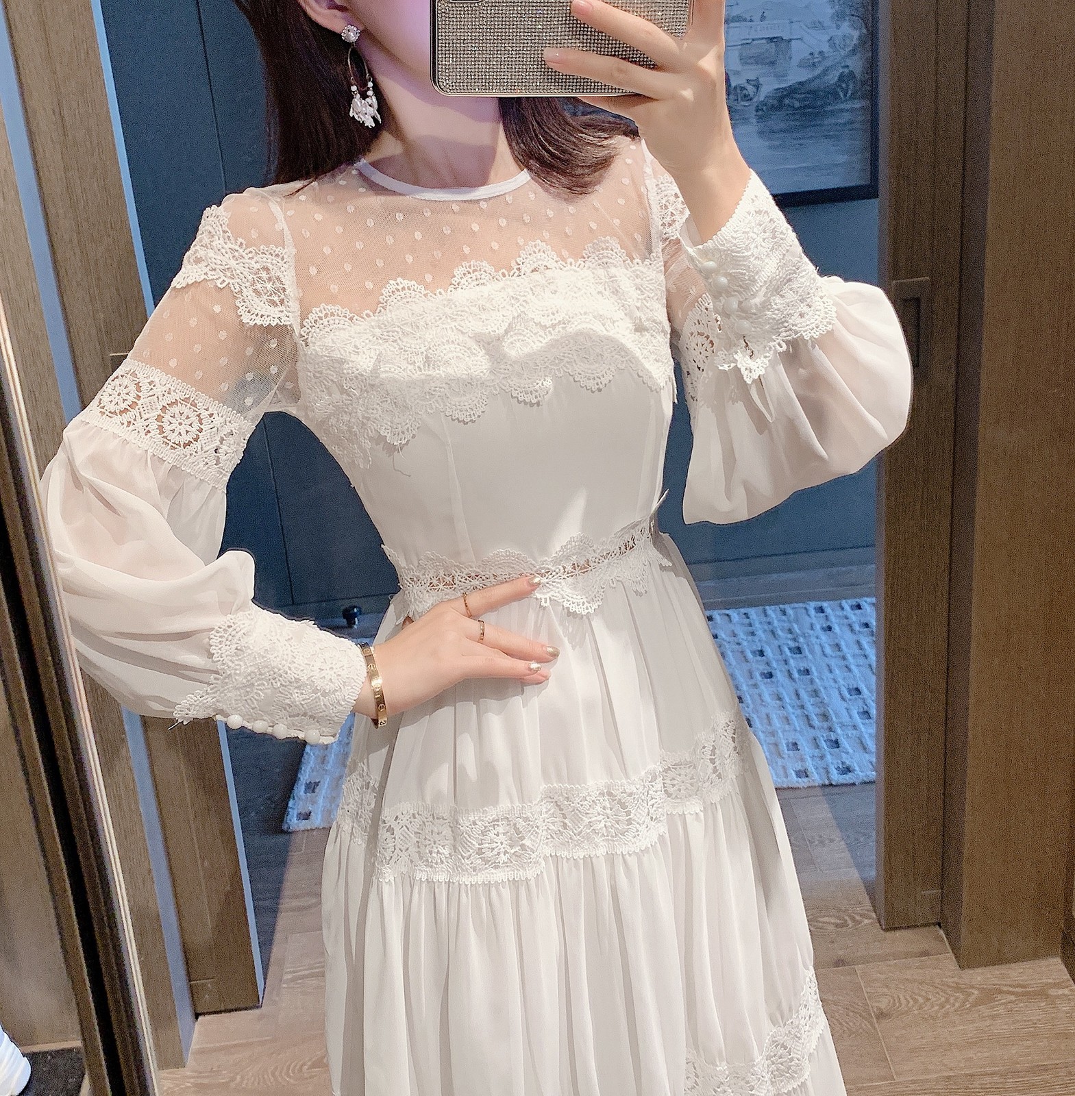 

Shredded Ribbon Elegant Dressed for the Woman Puff High Vintage Waist Autumn Ladies Dress Spring Clothes O2hc, White