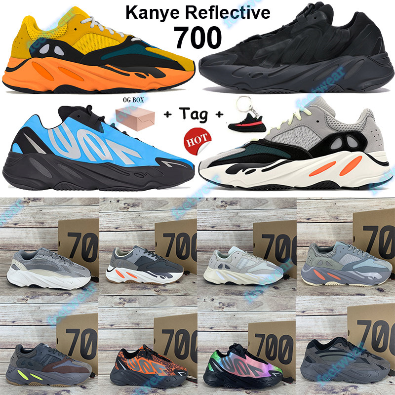 

New 700 Kanye Men Women Running Shoes Bright Blue sun OG Solid Grey mauve Trainers with Box Graffiti yellow Triple Black Sneakers Keychain, 3.teal blue orange