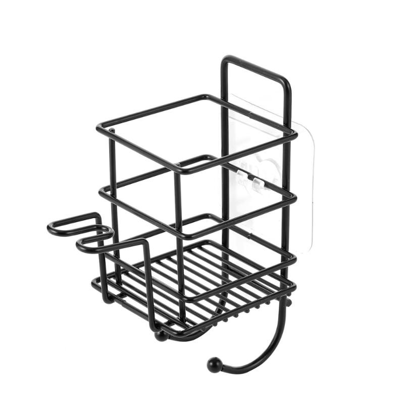 

1pc Stainless Steel Storage Rack Puch-Free Shower Rack Metal Shelves Toothbrush Holder for Toilet Bathroom Kitchen (Black, Hangi