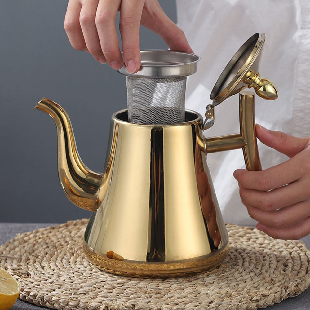 

1/1.5/2L With Filter Gold Thicker Stainless Steel Water Hotel Coffee Pot Restaurant Induction Cooker Tea Kettle Q1222