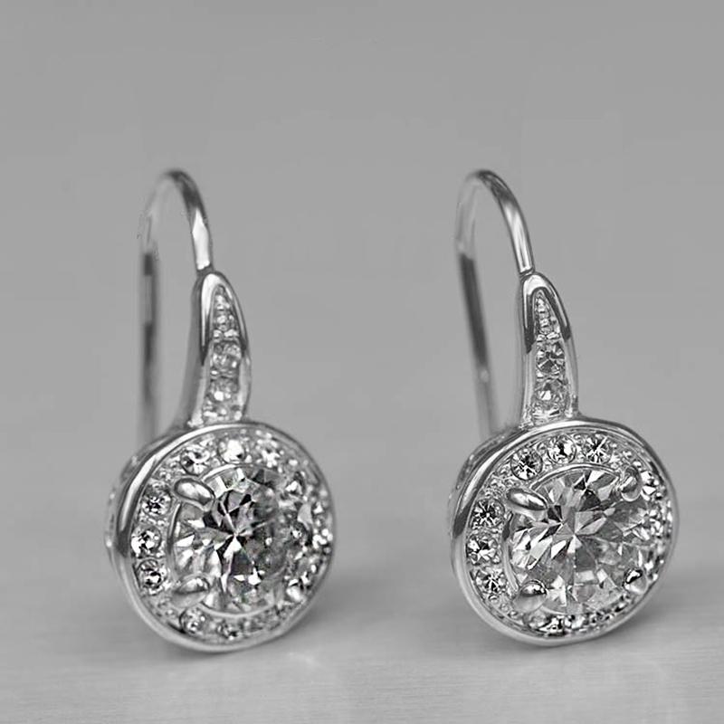 

White Zircon Silvery Crystal Circle Round Princess Earring For Women Making Shiny Charm Jewelry Gift Wedding Party Engagement