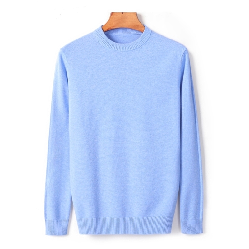 

10 Colors Men's Thick Round Neck Sweater New Autumn/winter Casual High Quality Pullover Warm Sweater Male Brand Clothes 201104, Light blue