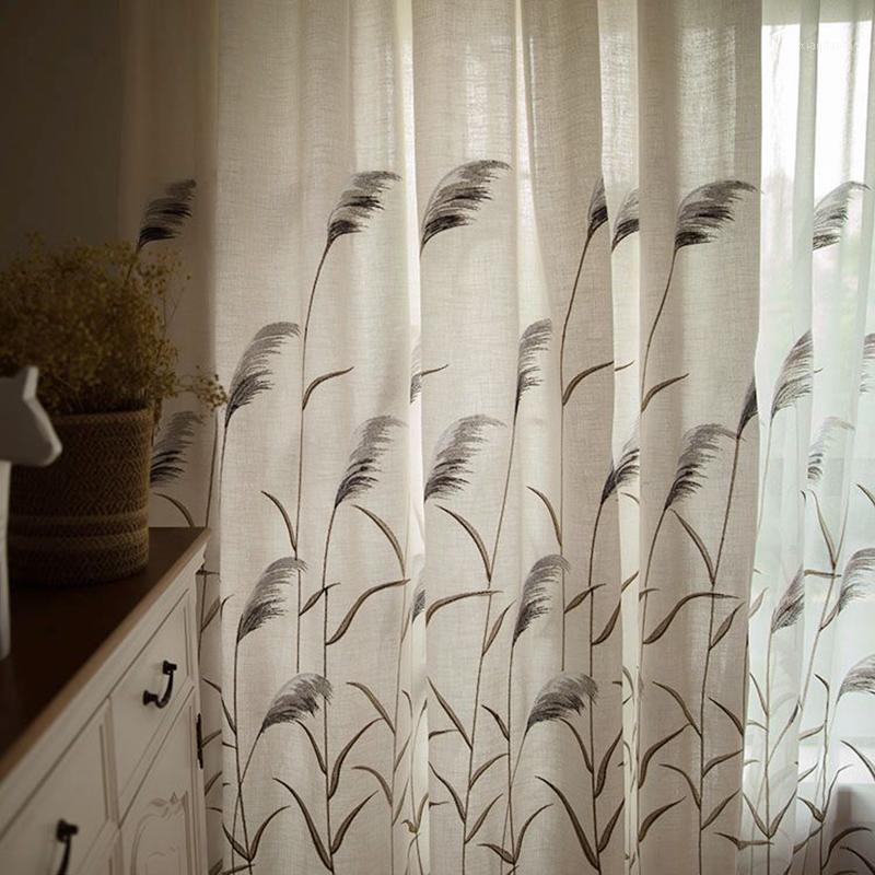 

Top Embroidery Reed Tulle Curtains for Living Room Kitchen Window Curtains for Bedroom American Pastoral Style Textile Home1, 1pc tulle