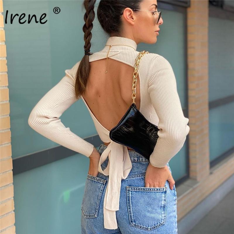 

Irene Sexy Backless Bandage Knitted Sweater Women 2021 Fashion Warm hair Ladies Casual Autumn Winter Sweater Pullovers, Blue