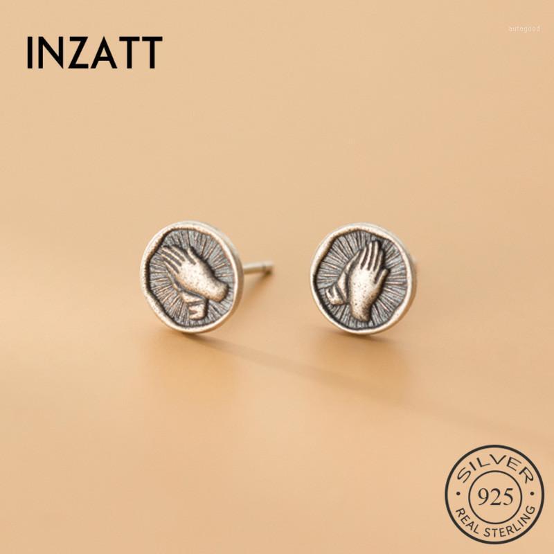

Stud INZAReal 925 Sterling Silver Vintage Applaud Earrings For Fashion Women Birthday Party Fine Jewelry Accessories Gift1