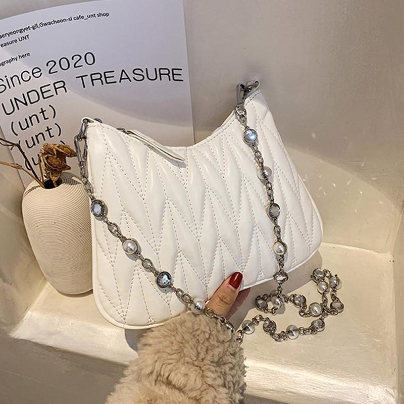 

Luxury Folds Ladies Chain Shoulder Bags 2021 New Design Women Crossbody Bag Brand Trend PU Leather Messenger Bag Female Handbags, White shoulder bag