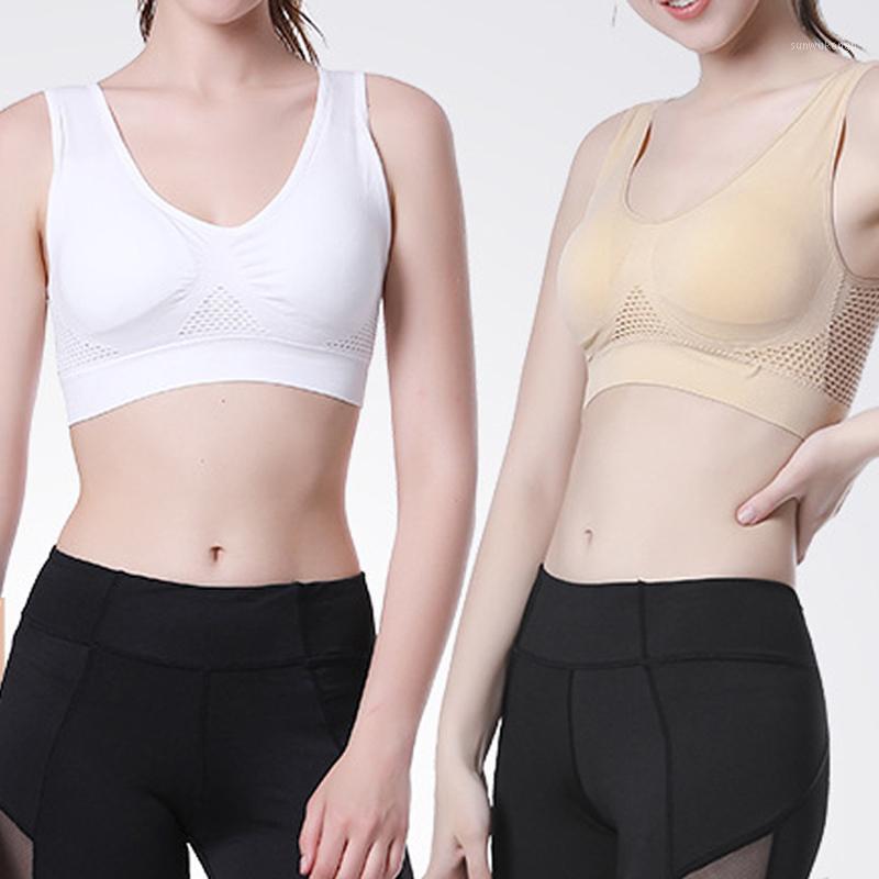 

2021 Women Breathable Sports Bra Absorb Sweat Shockproof Padded Sports Bra Top Athletic Gym Running Fitness Yoga Tops1, White